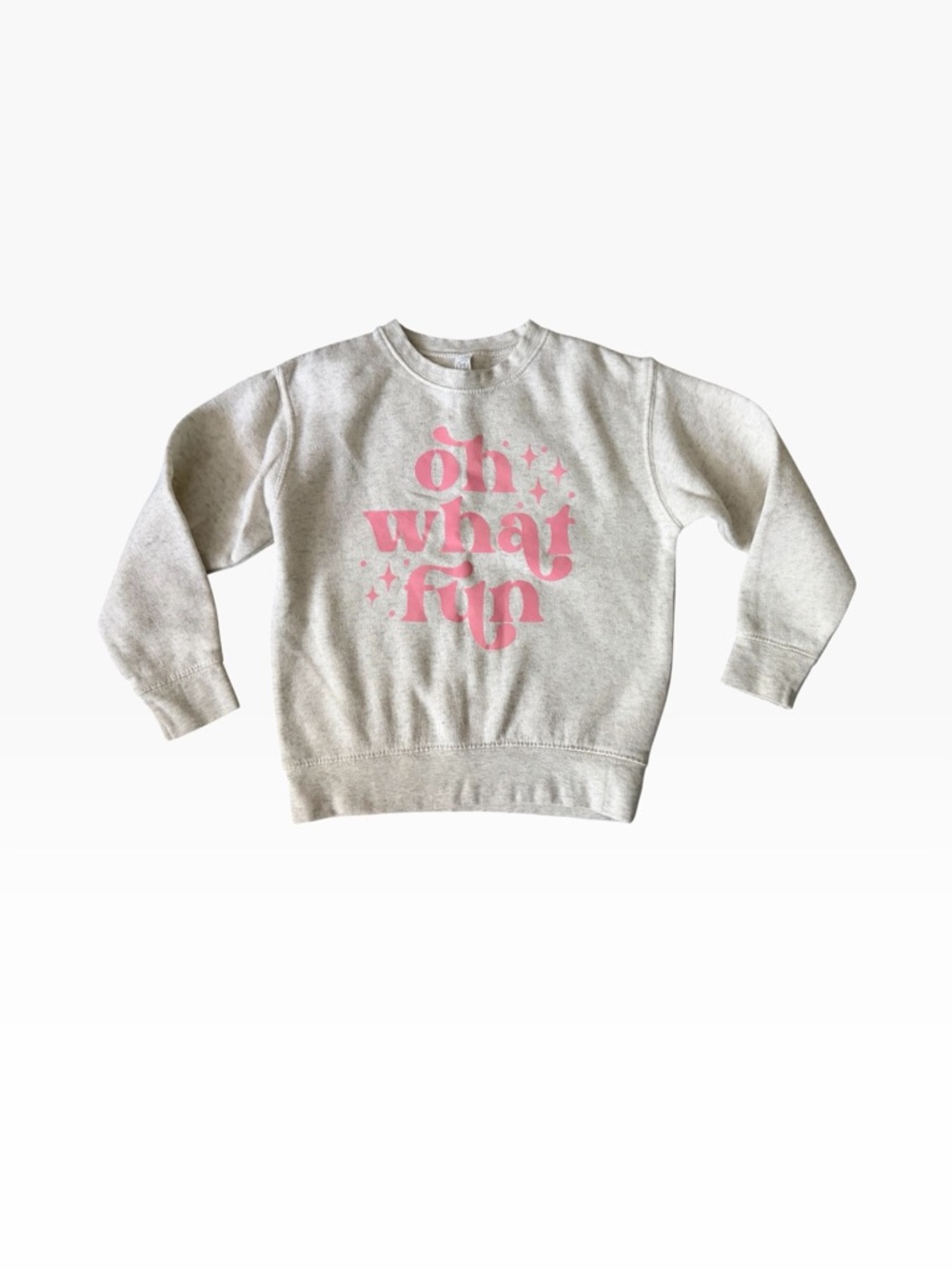 Girls Cream Crewneck Sweatshirt with Pink 'Oh What Fun' Graphic